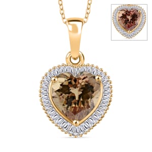 Luxoro Premium Turkizite and G-H I2 Diamond 2.40 ctw Heart Pendant Necklace 20 Inches in 14K Yellow Gold