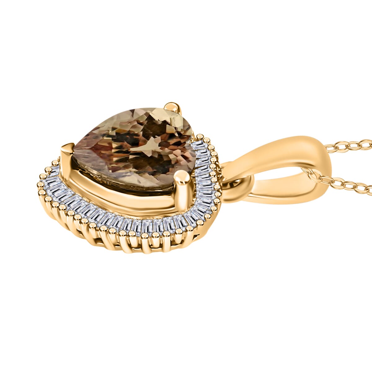 Luxoro Premium Turkizite and G-H I2 Diamond 2.40 ctw Heart Pendant Necklace 20 Inches in 14K Yellow Gold image number 2