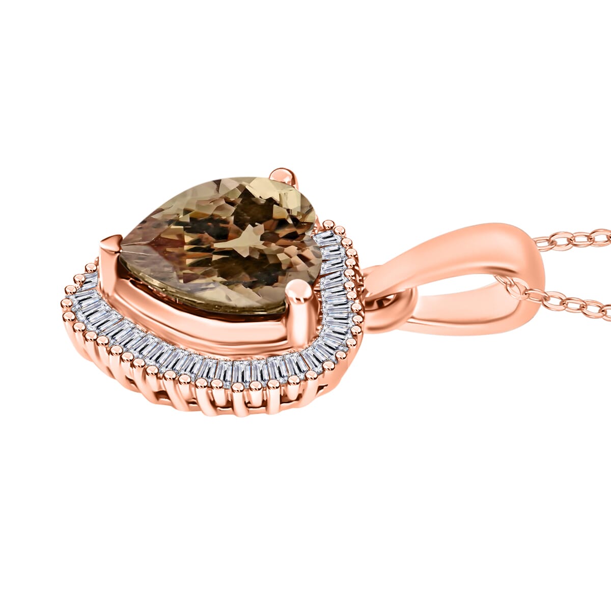 Luxoro Premium Turkizite and G-H I2 Diamond 2.40 ctw Heart Pendant Necklace 20 Inches in 14K Rose Gold image number 2