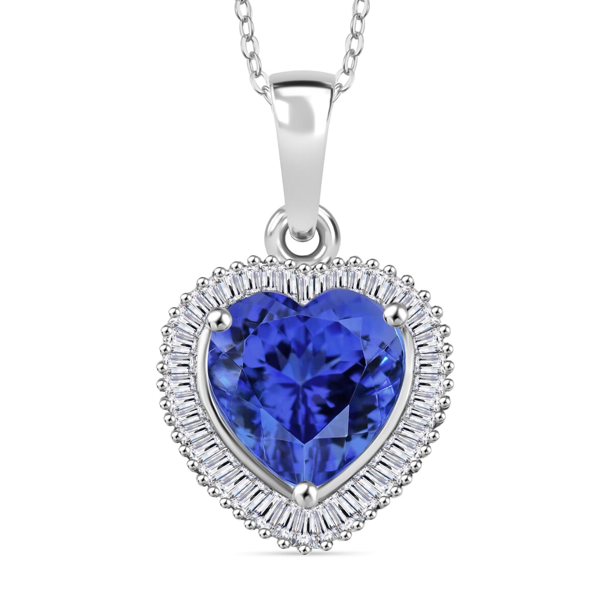 Rhapsody AAAA Tanzanite and E-F VS2 Diamond 2.40 ctw Heart Pendant Necklace 20 Inches in 18K White Gold image number 0