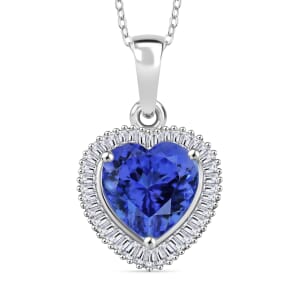 Rhapsody AAAA Tanzanite and E-F VS2 Diamond 2.40 ctw Heart Pendant Necklace 20 Inches in 18K White Gold