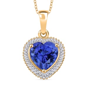 Rhapsody AAAA Tanzanite and E-F VS2 Diamond 2.40 ctw Heart Pendant Necklace 20 Inches in 18K Yellow Gold