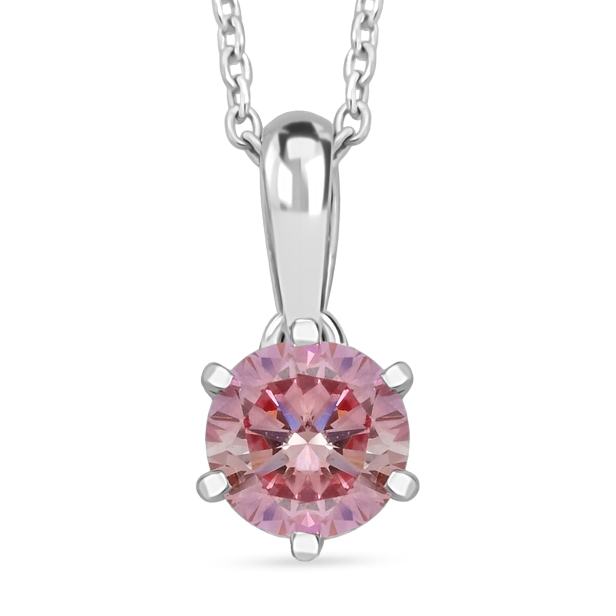 Luxuriant Lab Grown Pink and White Diamond VS 0.55 ctw Blush Crown Pendant Necklace in Rhodium Over Sterling Silver 20 Inches image number 0