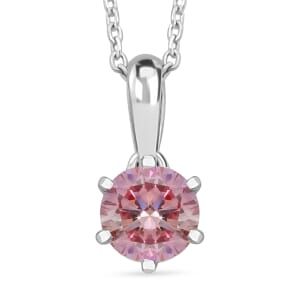 Luxuriant Lab Grown Pink and White Diamond VS 0.55 ctw Blush Crown Pendant Necklace in Rhodium Over Sterling Silver 20 Inches
