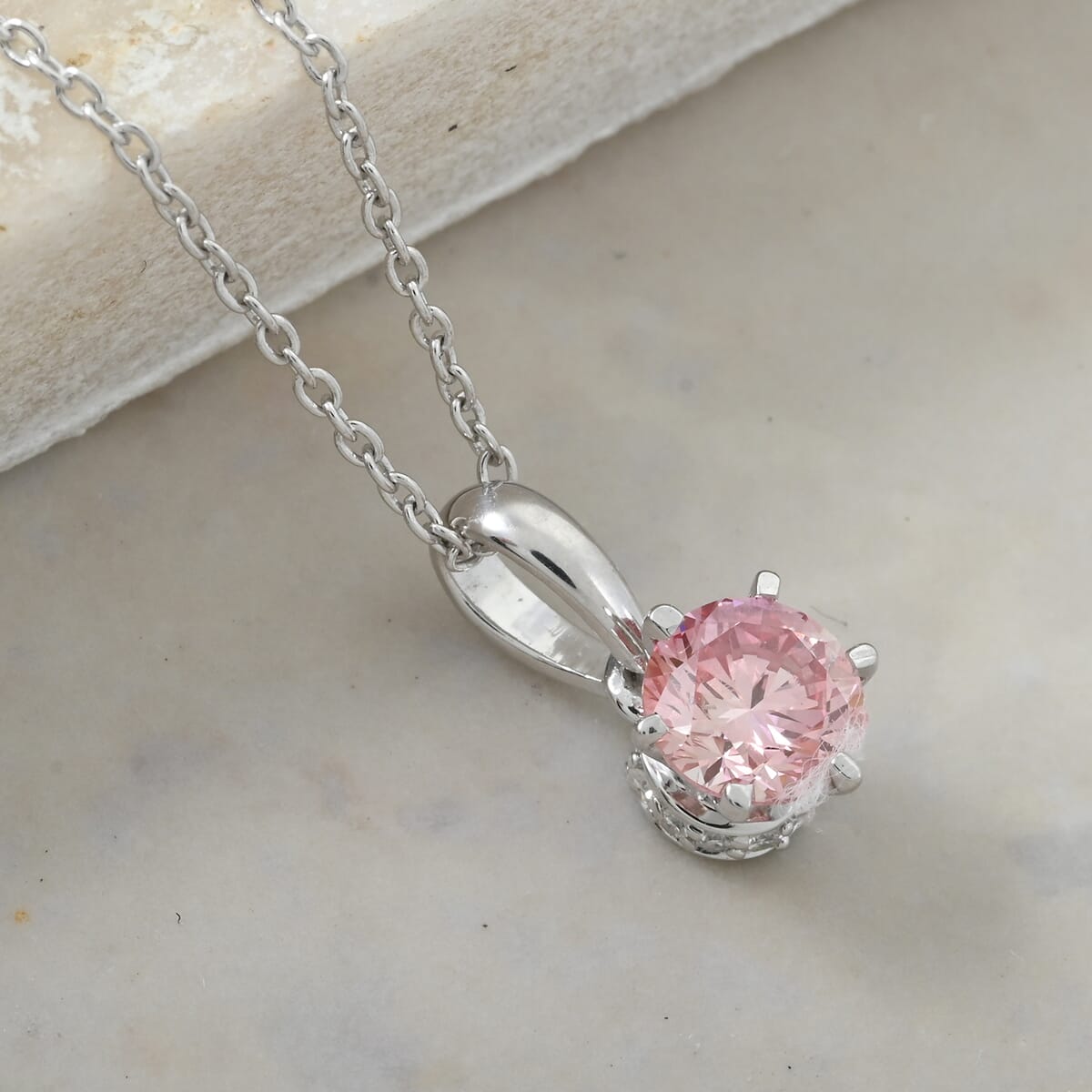 Luxuriant Lab Grown Pink and White Diamond VS 0.55 ctw Blush Crown Pendant Necklace in Rhodium Over Sterling Silver 20 Inches image number 1