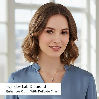 Luxuriant Lab Grown Pink Diamond, Lab Grown Diamond Celestial Pendant Necklace in 18K Vermeil RG Over Sterling Silver 0.55 ctw (VS)