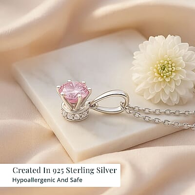 Luxuriant Lab Grown Pink Diamond, Lab Grown Diamond Celestial Pendant Necklace in 18K Vermeil RG Over Sterling Silver 0.55 ctw (VS)