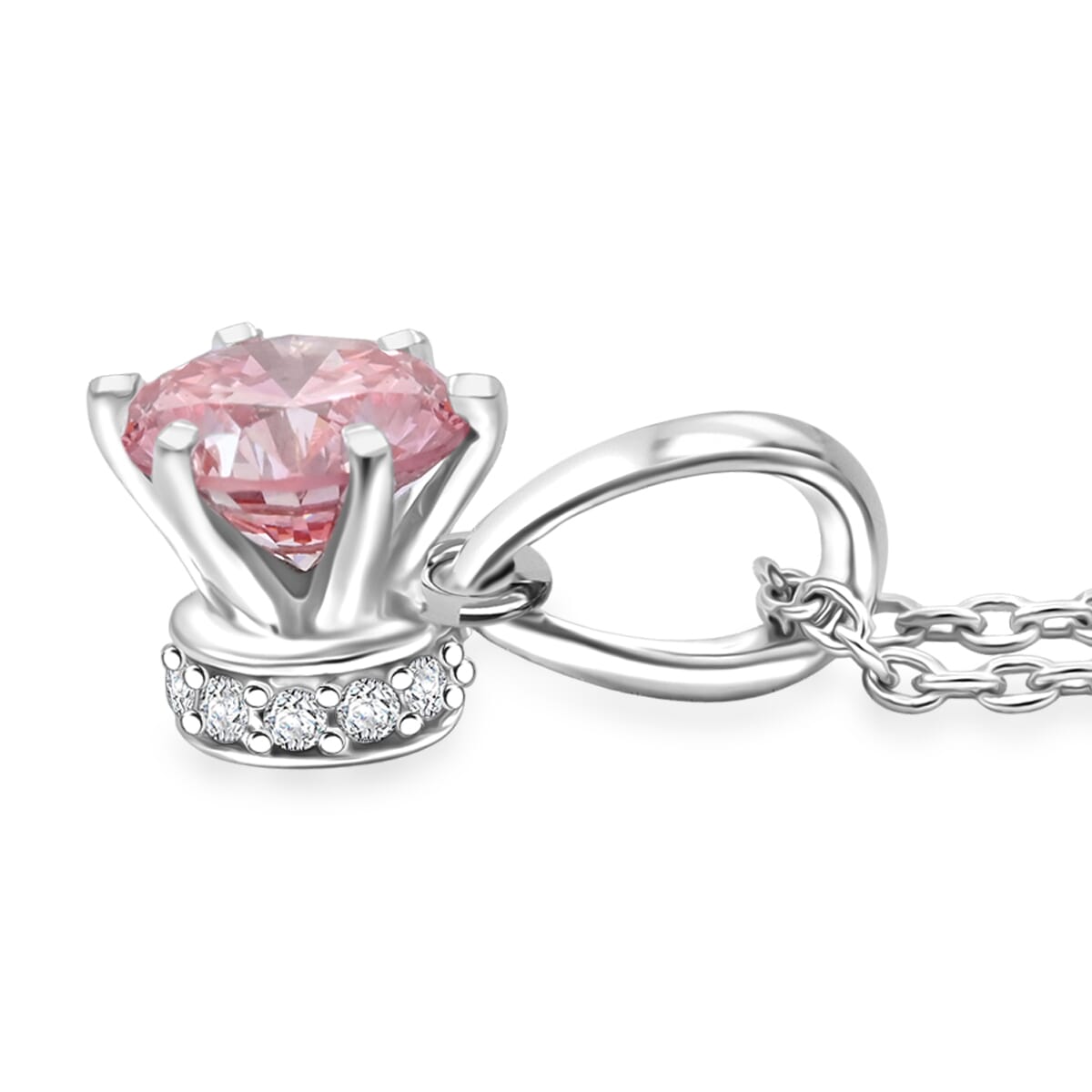 Luxuriant Lab Grown Pink and White Diamond VS 0.55 ctw Blush Crown Pendant Necklace in Rhodium Over Sterling Silver 20 Inches image number 3
