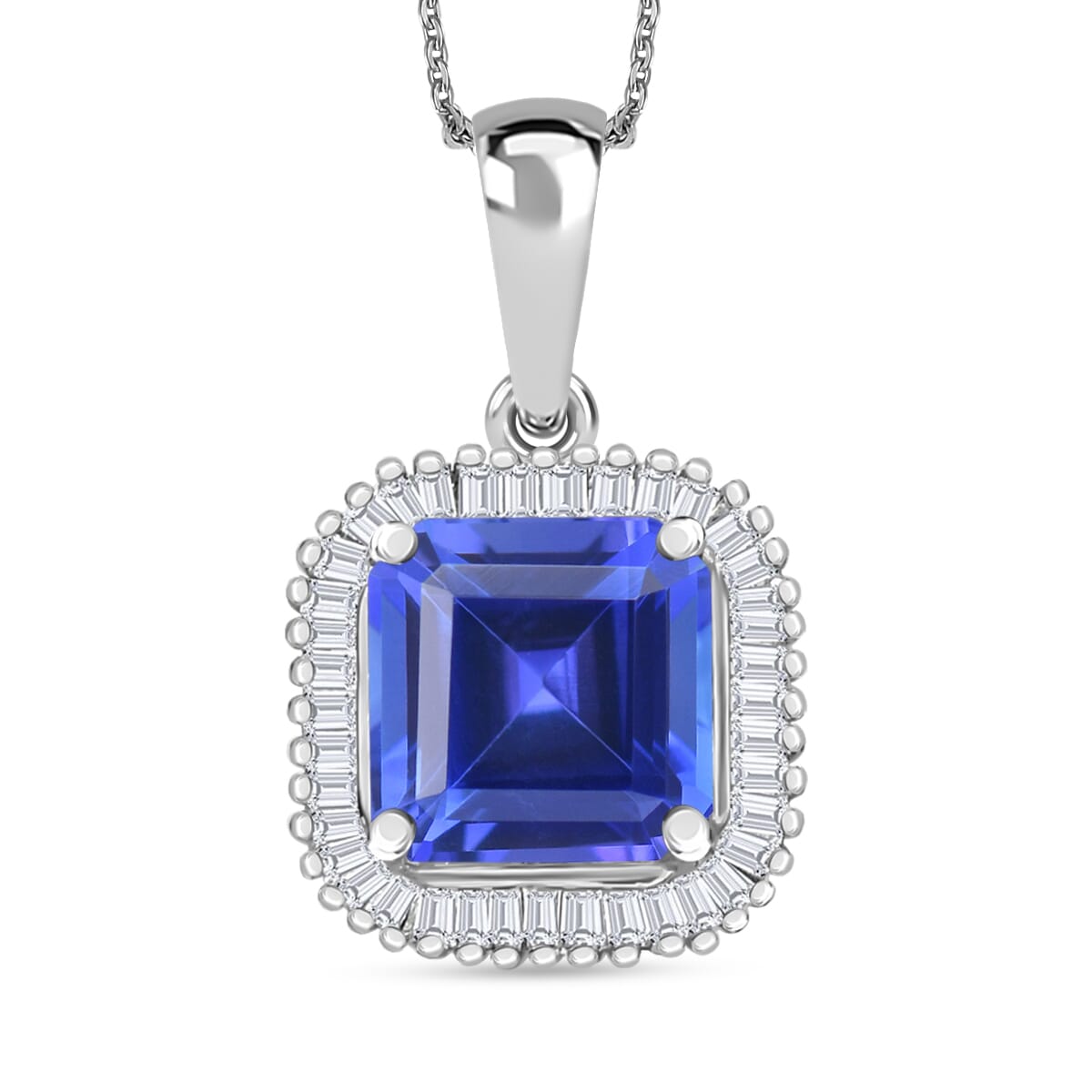 Luxoro Premium Tanzanite and G-H I2 Diamond 2.84 ctw Pendant Necklace 20 Inches in 14K White Gold image number 0