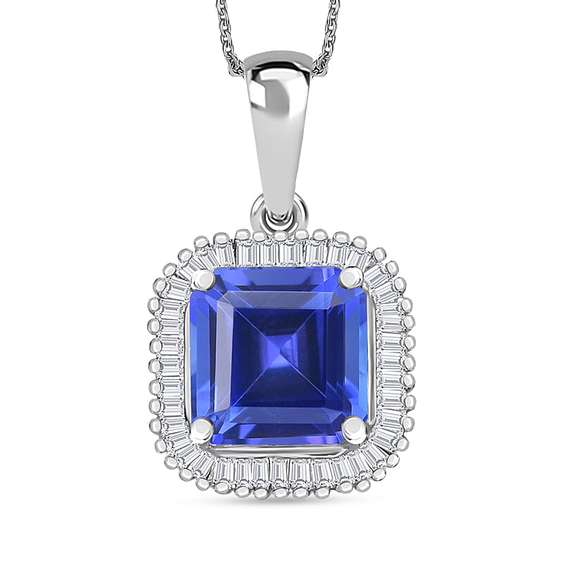 Luxoro Premium Tanzanite and G-H I2 Diamond 2.84 ctw Pendant Necklace 20 Inches in 14K White Gold