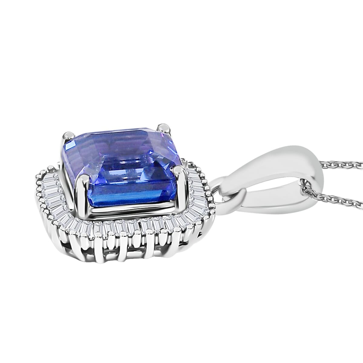Luxoro Premium Tanzanite and G-H I2 Diamond 2.84 ctw Pendant Necklace 20 Inches in 14K White Gold image number 2