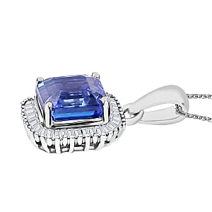 Luxoro Premium Tanzanite and G-H I2 Diamond 2.84 ctw Pendant Necklace 20 Inches in 14K White Gold (Del. in 10-12 Days)
