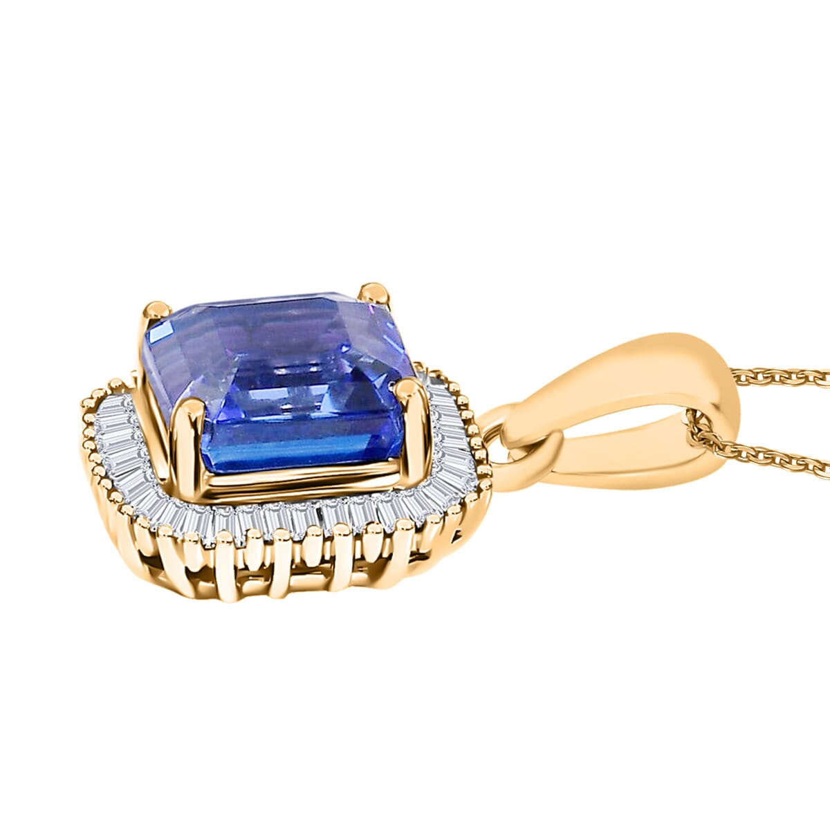 Luxoro Premium Tanzanite and G-H I2 Diamond 2.84 ctw Pendant Necklace 20 Inches in 14K Yellow Gold image number 2