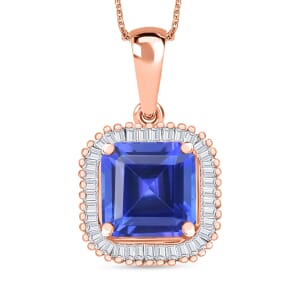 Luxoro Premium Tanzanite and G-H I2 Diamond 2.84 ctw Pendant Necklace 20 Inches in 14K Rose Gold