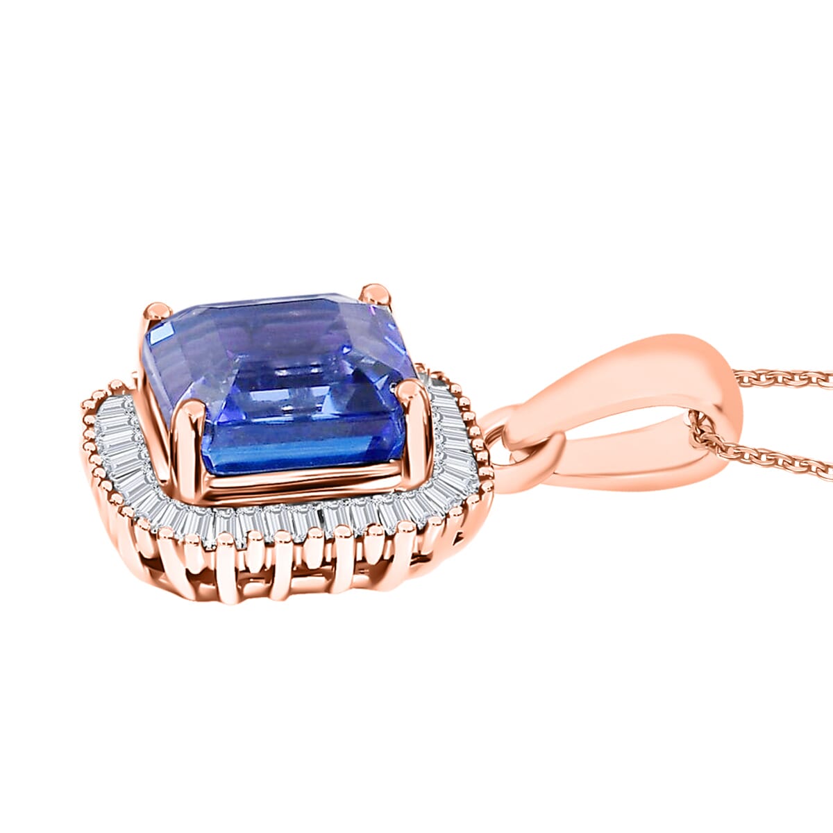 Luxoro Premium Tanzanite and G-H I2 Diamond 2.84 ctw Pendant Necklace 20 Inches in 14K Rose Gold image number 2