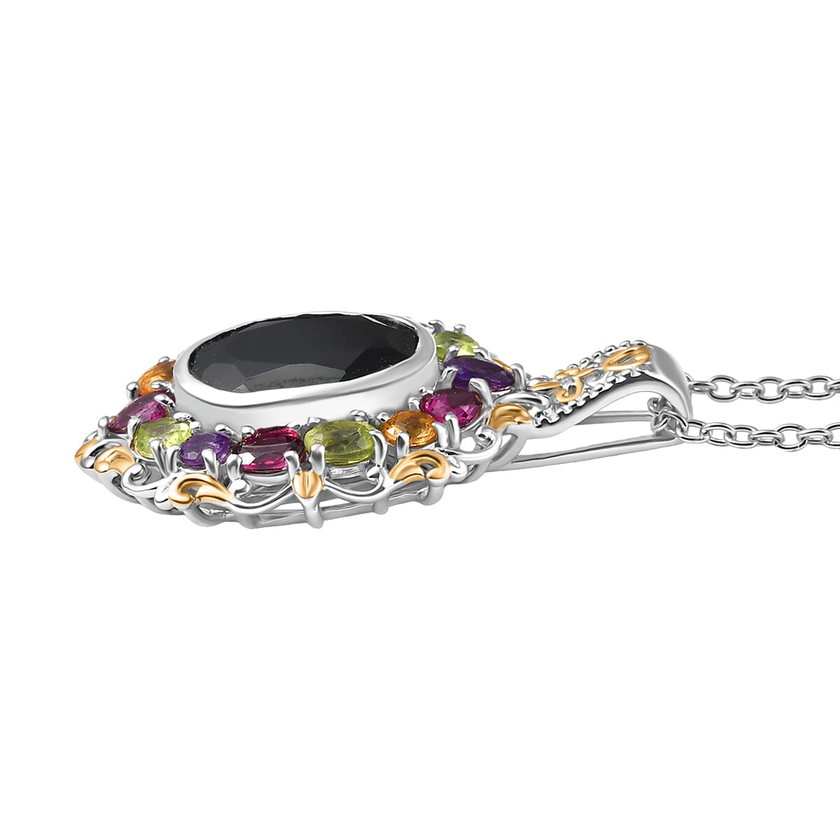 Karis Thai Black Spinel and Multi Gemstone 6.90 ctw Celestial Garden Pendant in 18K YG Plated and Platinum Bond with Stainless Steel Necklace 20 Inches image number 3
