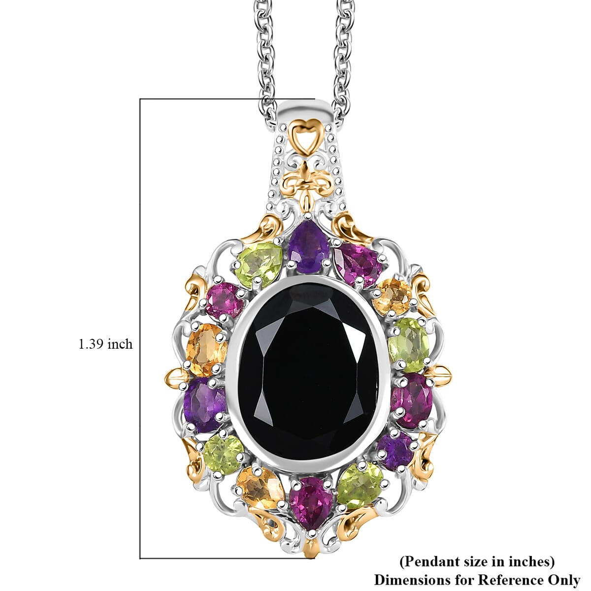 Karis Thai Black Spinel and Multi Gemstone 6.90 ctw Celestial Garden Pendant in 18K YG Plated and Platinum Bond with Stainless Steel Necklace 20 Inches image number 5