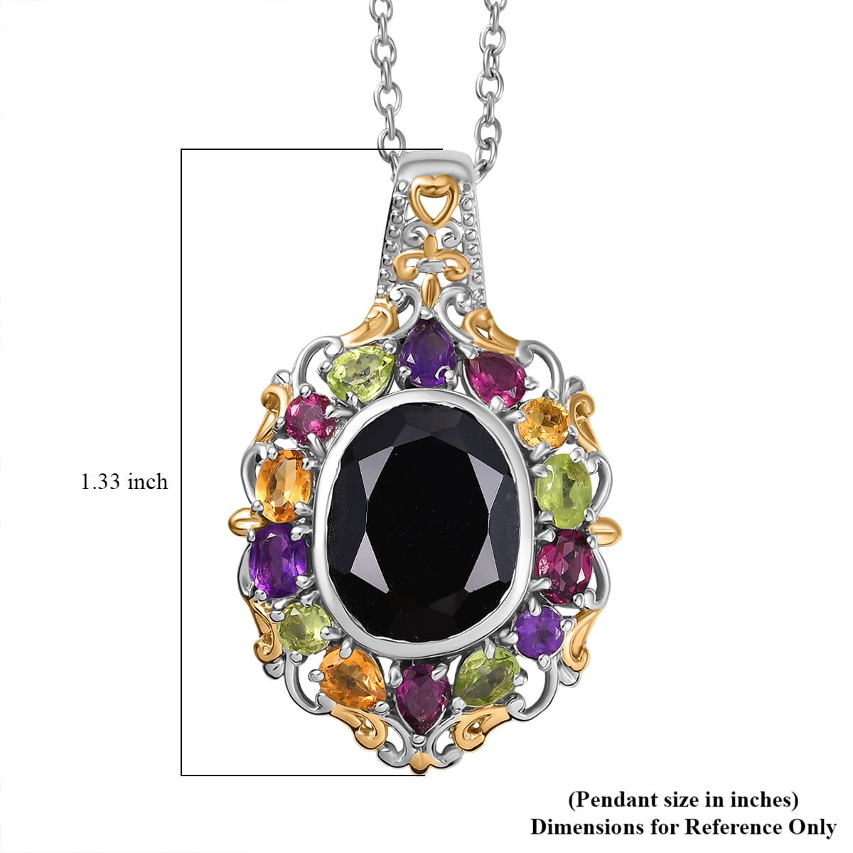 Karis Thai Black Spinel and Multi Gemstone 6.90 ctw Celestial Garden Pendant in 18K YG Plated and Platinum Bond with Stainless Steel Necklace 20 Inches image number 6