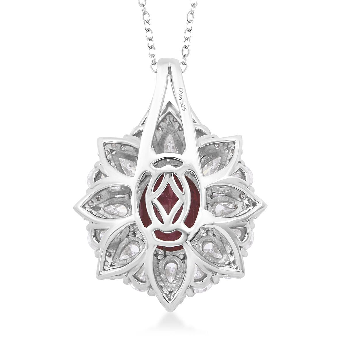 D'Joy Niassa Ruby (FF) and Moissanite 8.65 ctw Floral Pendant Necklace in Rhodium Over Sterling Silver 20 Inches