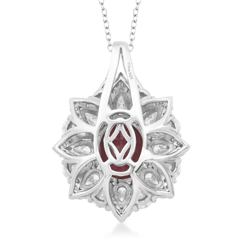 D'Joy Niassa Ruby (FF) and Moissanite 8.65 ctw Floral Pendant Necklace in Rhodium Over Sterling Silver 20 Inches