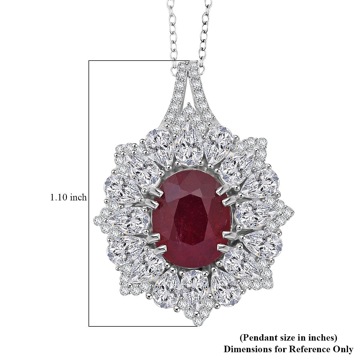 D'Joy Niassa Ruby (FF) and Moissanite 8.65 ctw Floral Pendant Necklace in Rhodium Over Sterling Silver 20 Inches