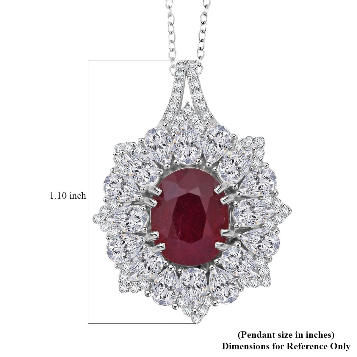 D'Joy Niassa Ruby (FF) and Moissanite 8.65 ctw Floral Pendant Necklace in Rhodium Over Sterling Silver 20 Inches image number 6