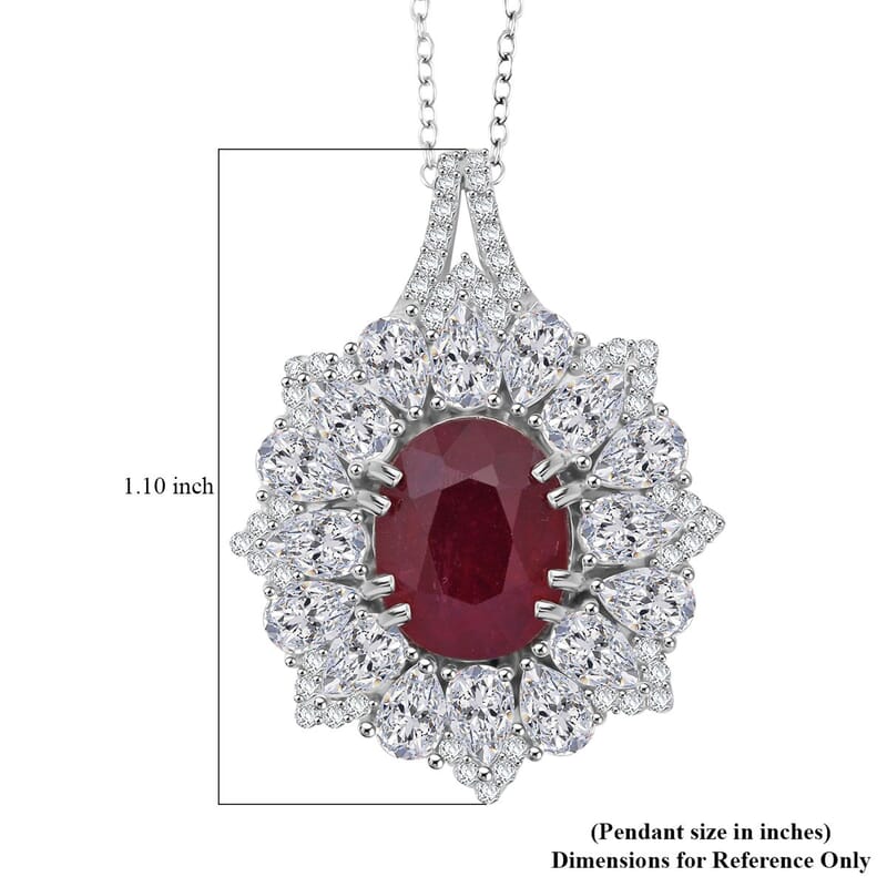 D'Joy Niassa Ruby (FF) and Moissanite 8.65 ctw Floral Pendant Necklace in Rhodium Over Sterling Silver 20 Inches