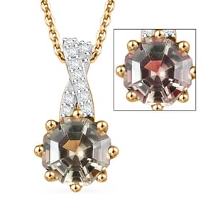 D'Joy AAA Turkizite and White Zircon 1.15 ctw Infinity Pendant Necklace in 18K Vermeil Yellow Gold Over Sterling Silver 20 Inches