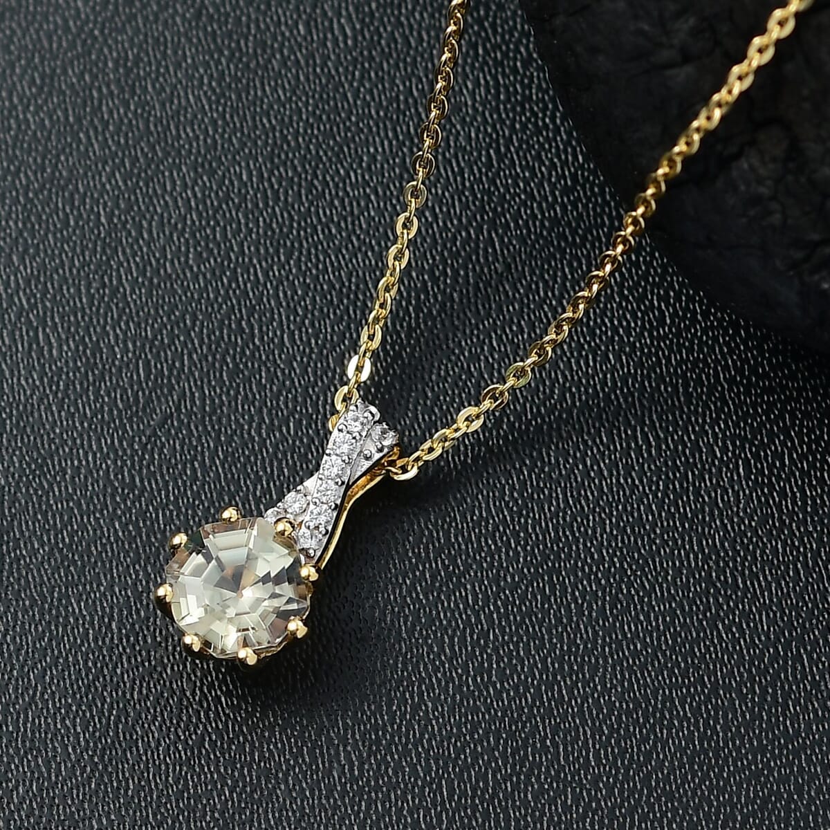 D'Joy AAA Turkizite and White Zircon 1.15 ctw Infinity Pendant Necklace in 18K Vermeil Yellow Gold Over Sterling Silver 20 Inches image number 1