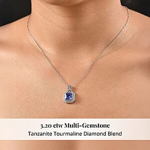 Rhapsody AAAA Tanzanite, Paraiba Tourmaline and E-F VS Diamond 3.20 ctw Midnight Deco Pendant Necklace in 950 Platinum 20 Inches