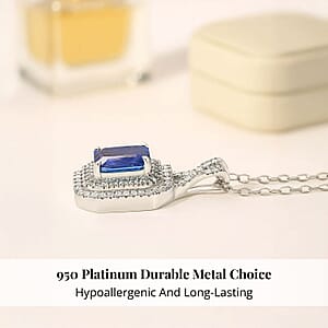 Rhapsody AAAA Tanzanite, Paraiba Tourmaline and E-F VS Diamond 3.20 ctw Midnight Deco Pendant Necklace in 950 Platinum 20 Inches