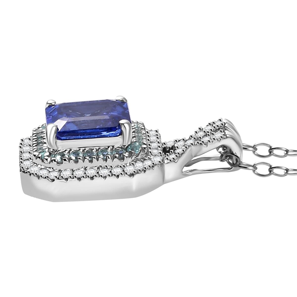 Rhapsody AAAA Tanzanite, Paraiba Tourmaline and E-F VS Diamond 3.20 ctw Midnight Deco Pendant Necklace in 950 Platinum 20 Inches image number 3