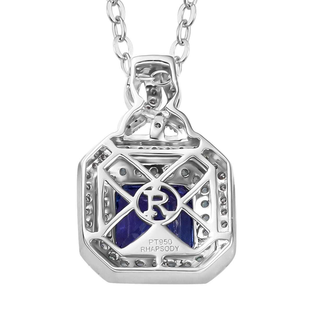 Rhapsody AAAA Tanzanite, Paraiba Tourmaline and E-F VS Diamond 3.20 ctw Midnight Deco Pendant Necklace in 950 Platinum 20 Inches image number 4