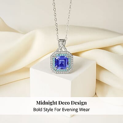 Rhapsody AAAA Tanzanite, Paraiba Tourmaline and E-F VS Diamond 3.20 ctw Midnight Deco Pendant Necklace in 950 Platinum 20 Inches