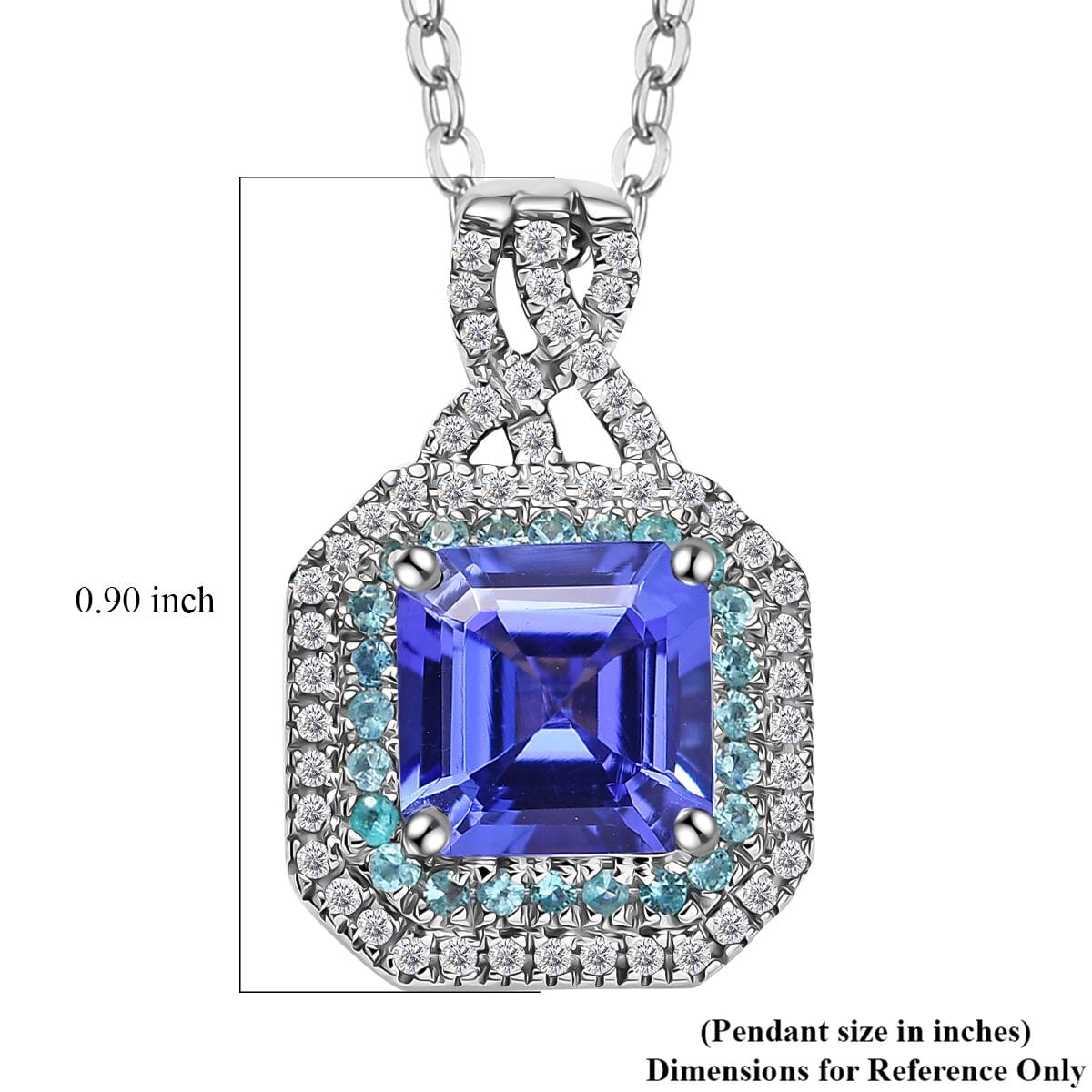 Rhapsody AAAA Tanzanite, Paraiba Tourmaline and E-F VS Diamond 3.20 ctw Midnight Deco Pendant Necklace in 950 Platinum 20 Inches image number 5