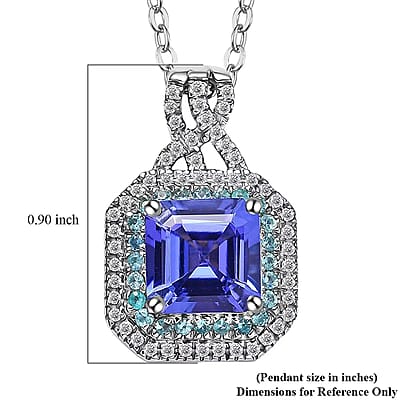 Rhapsody AAAA Tanzanite, Paraiba Tourmaline and E-F VS Diamond 3.20 ctw Midnight Deco Pendant Necklace in 950 Platinum 20 Inches