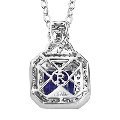 Rhapsody AAAA Tanzanite, Paraiba Tourmaline and E-F VS Diamond 3.20 ctw Midnight Deco Pendant Necklace in 950 Platinum 20 Inches