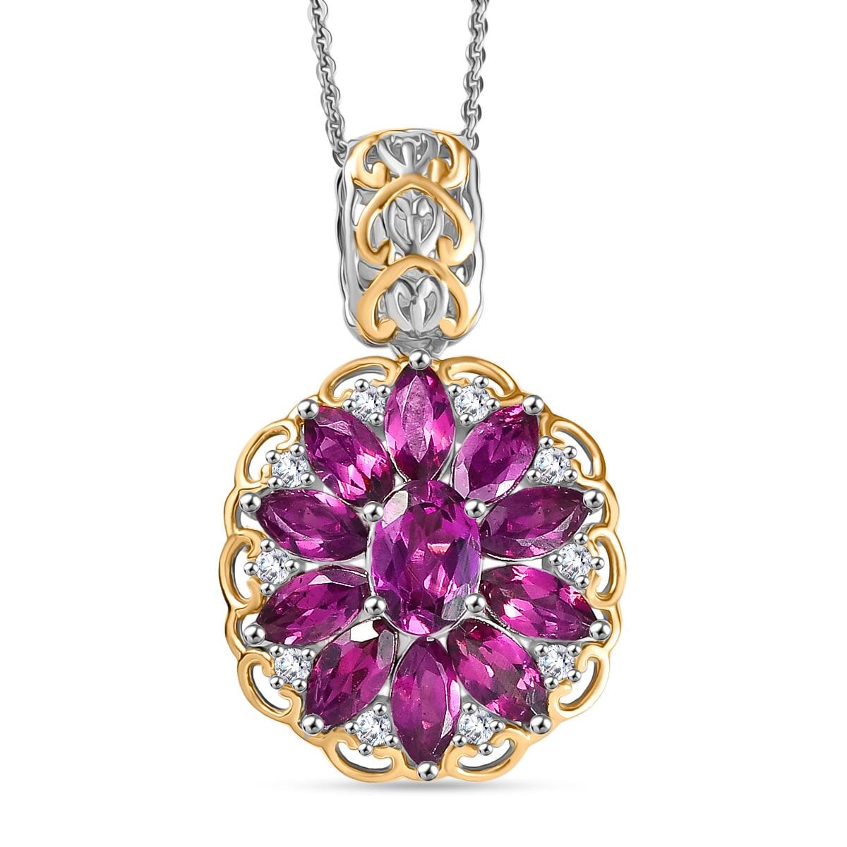 AAA Radiant Ember Garnet and Moissanite 4.80 ctw Pendant Necklace in 18K Vermeil YG and Rhodium Over Sterling Silver 20 Inches image number 0
