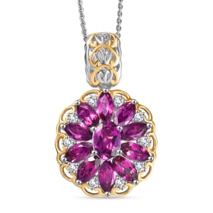 AAA Radiant Ember Garnet and Moissanite 4.80 ctw Pendant Necklace in 18K Vermeil YG and Rhodium Over Sterling Silver 20 Inches
