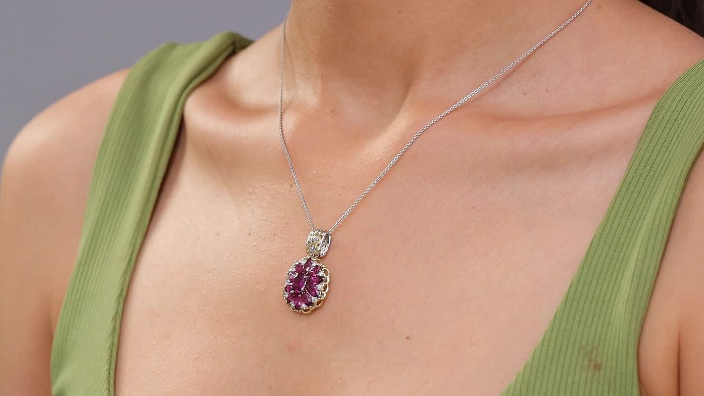 AAA Radiant Ember Garnet and Moissanite 4.80 ctw Pendant Necklace in 18K Vermeil YG and Rhodium Over Sterling Silver 20 Inches