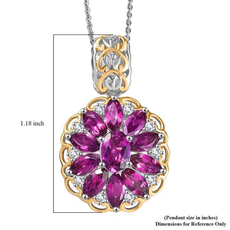 AAA Radiant Ember Garnet and Moissanite 4.80 ctw Pendant Necklace in 18K Vermeil YG and Rhodium Over Sterling Silver 20 Inches