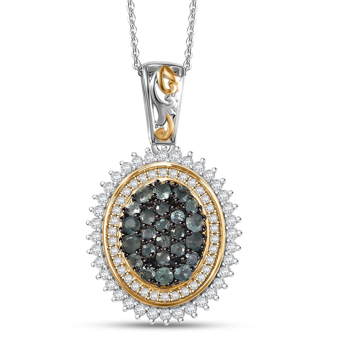 D'Joy Narsipatnam Alexandrite and Moissanite 1.65 ctw Water Bubbles Pendant Necklace in 18K Vermeil YG and Rhodium Over Sterling Silver 20 Inches image number 0