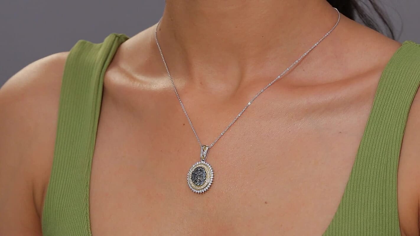 D'Joy Narsipatnam Alexandrite and Moissanite 1.65 ctw Water Bubbles Pendant Necklace in 18K Vermeil YG and Rhodium Over Sterling Silver 20 Inches