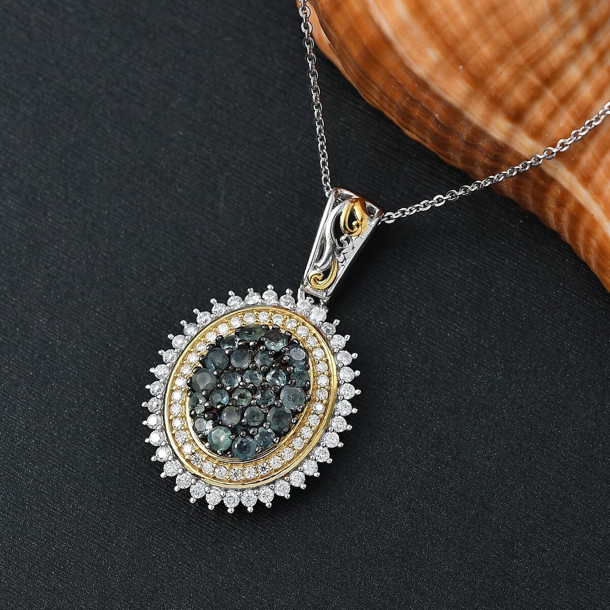 D'Joy Narsipatnam Alexandrite and Moissanite 1.65 ctw Water Bubbles Pendant Necklace in 18K Vermeil YG and Rhodium Over Sterling Silver 20 Inches image number 1