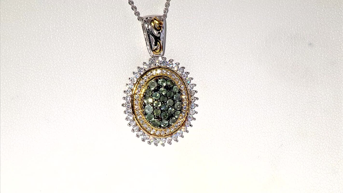 D'Joy Narsipatnam Alexandrite and Moissanite 1.65 ctw Water Bubbles Pendant Necklace in 18K Vermeil YG and Rhodium Over Sterling Silver 20 Inches
