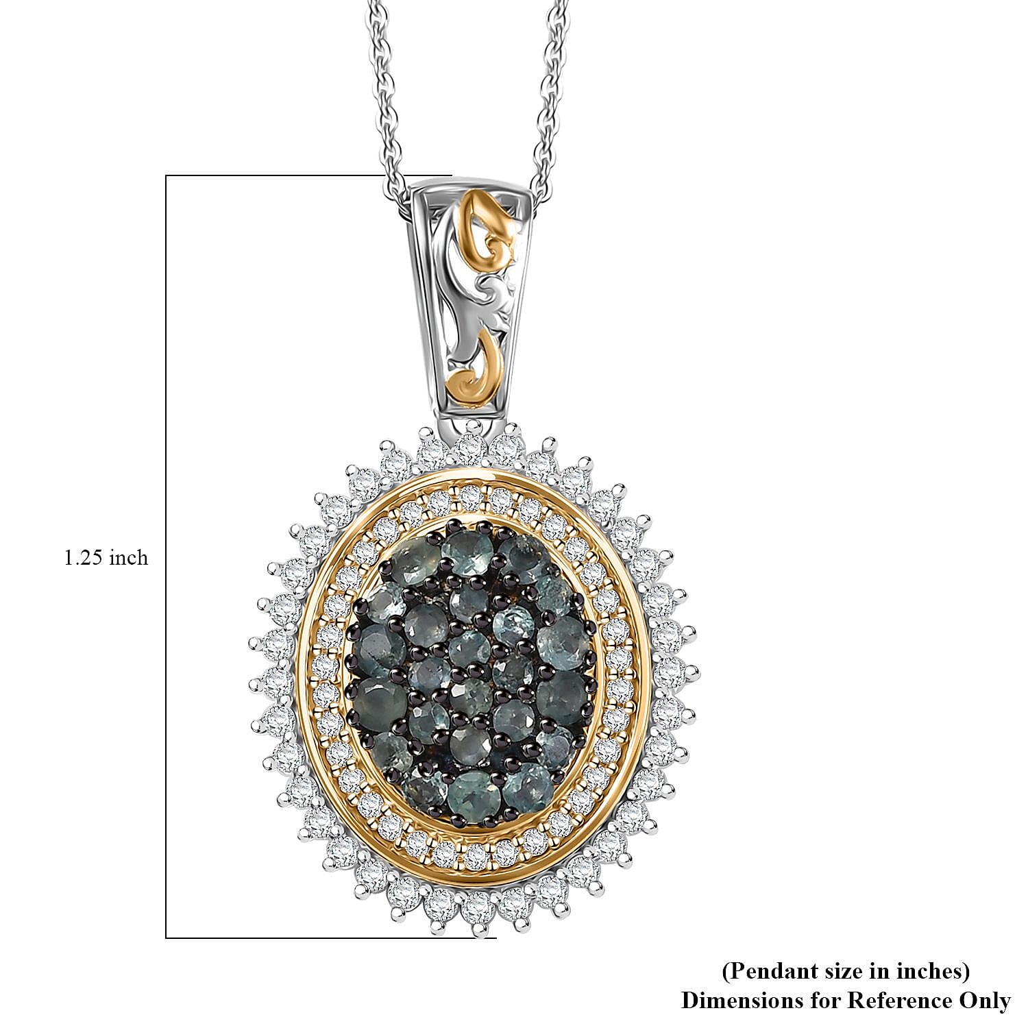 D'Joy Narsipatnam Alexandrite and Moissanite 1.65 ctw Water Bubbles Pendant Necklace in 18K Vermeil YG and Rhodium Over Sterling Silver 20 Inches