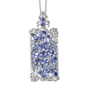D'Joy Tanzanite 4.10 ctw Pendant Necklace 20 Inches in Rhodium Over Sterling Silver