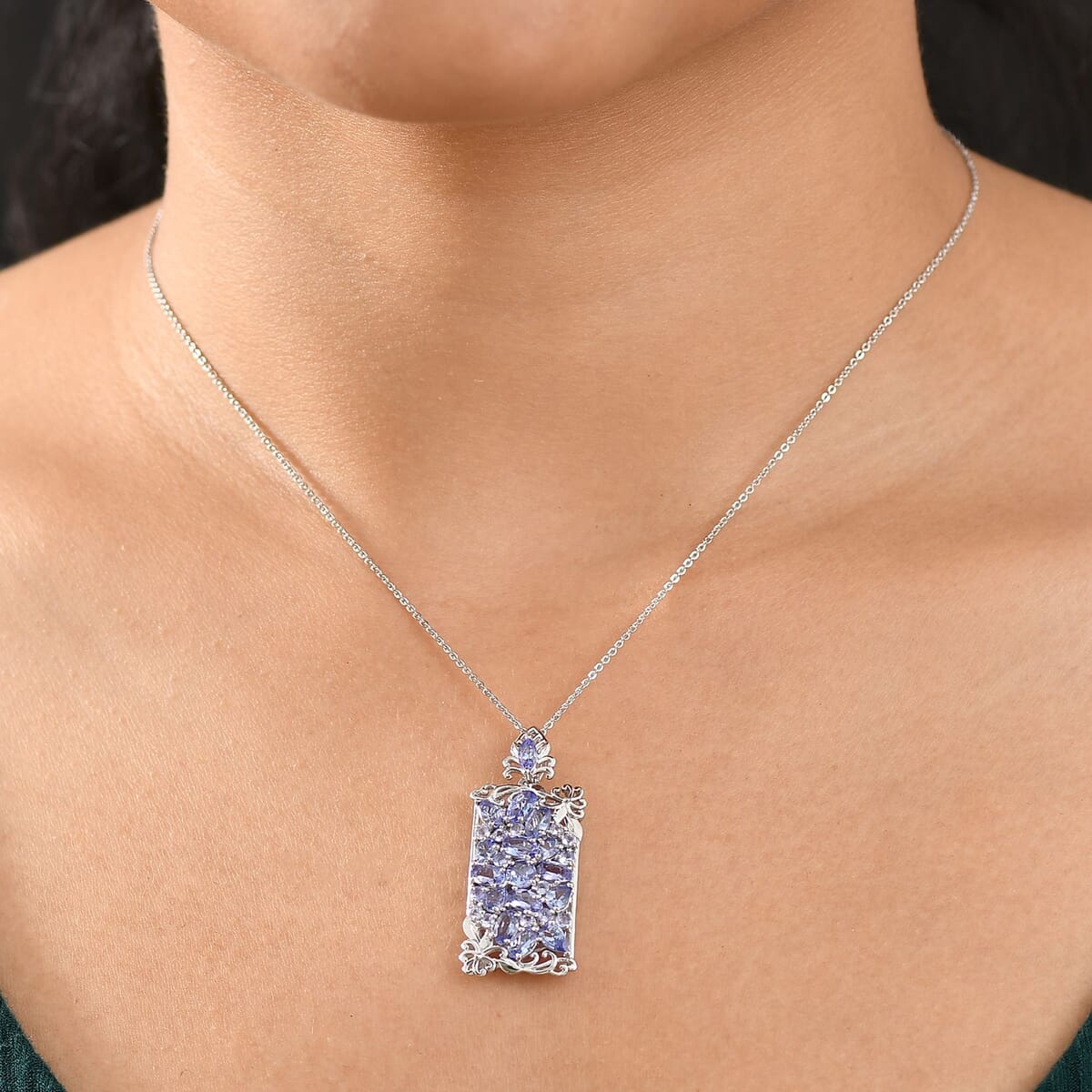 D'Joy Tanzanite 4.10 ctw Pendant Necklace 20 Inches in Rhodium Over Sterling Silver image number 2