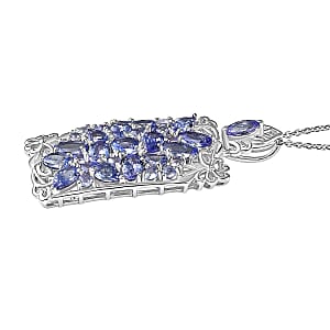 D'Joy Tanzanite 4.10 ctw Art Deco Pendant Necklace 20 Inches in Rhodium Over Sterling Silver