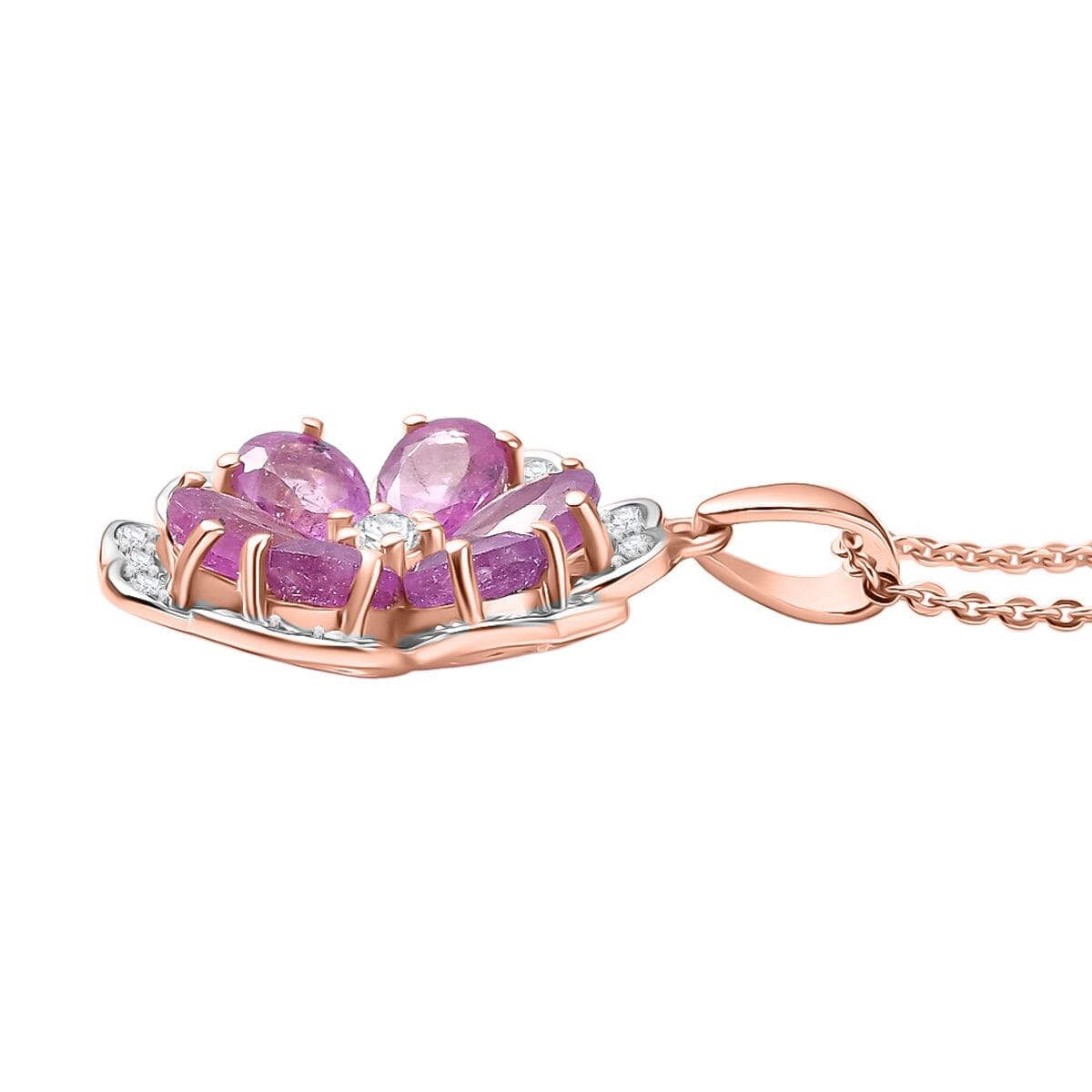 D'Joy Ilakaka Hot Pink Sapphire (FF) and White Zircon 4.00 ctw Floret Glow Pendant Necklace in 18K Vermeil Rose Gold Over Sterling Silver 20 Inches image number 3